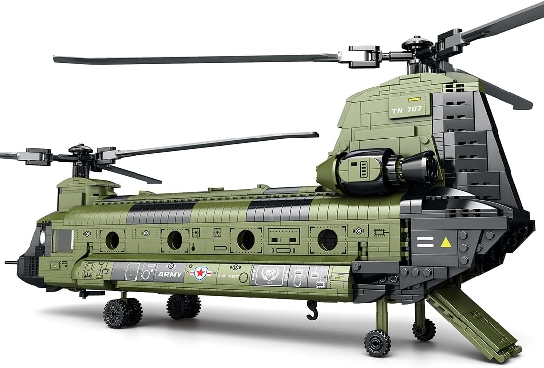 CH-47 Helicopter Building Set, 1451 Pieces Military Helicopter Aircraft Building Block Model Kit, Home Office Display Collectible Gifts for Adults-33031