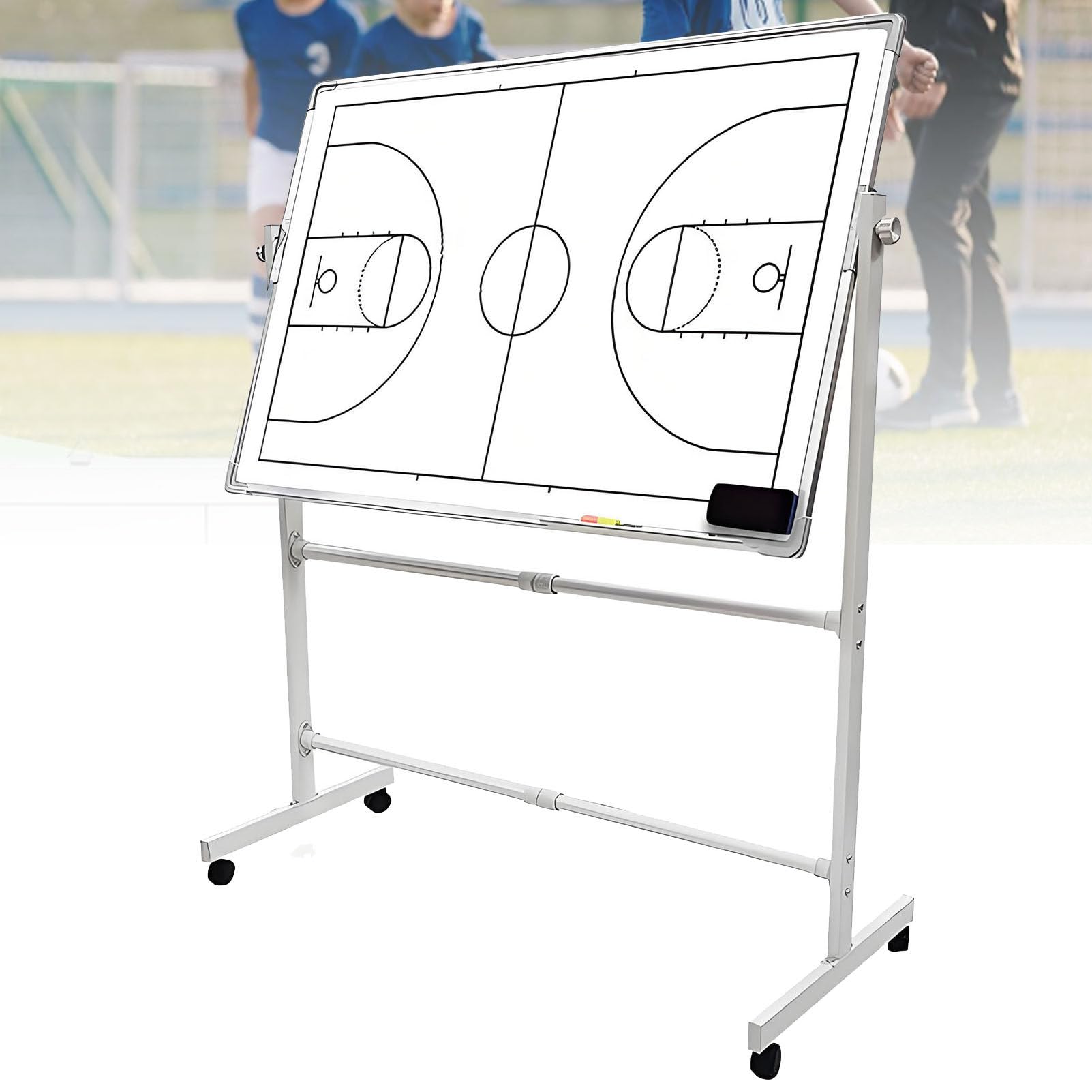 Lavagna bianca a doppia faccia per allenatori di calcio e basket, regolabile in altezza, con ruote, per allenatori