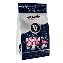 VITALDIN SPORT 100% Whey Protein 500 g – 100% Proteine del Siero del Latte in Polvere con Digezyme – Sviluppo & Recupero Muscolare – Gusto Fragola – 6,7 g BCAA per serving – Senza Zuccheri Aggiunti