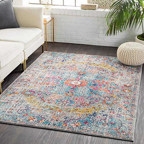 Livabliss Area Rugs - 7x9 Odelia Vintage Boho Beige Mustard Gray Area Rug for Living Room Bedroom - Floral Medallion Stain Resistant Carpet for Kitchen, Nursery, Office (6'7" x 9') - Image 3