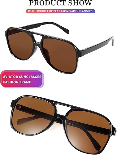 Miniatura 5 de FEISEDY Gafas de sol estilo aviador retro vintage de los 70, plástico, marco grande cuadrado clásico, para mujeres y hombres, B2751