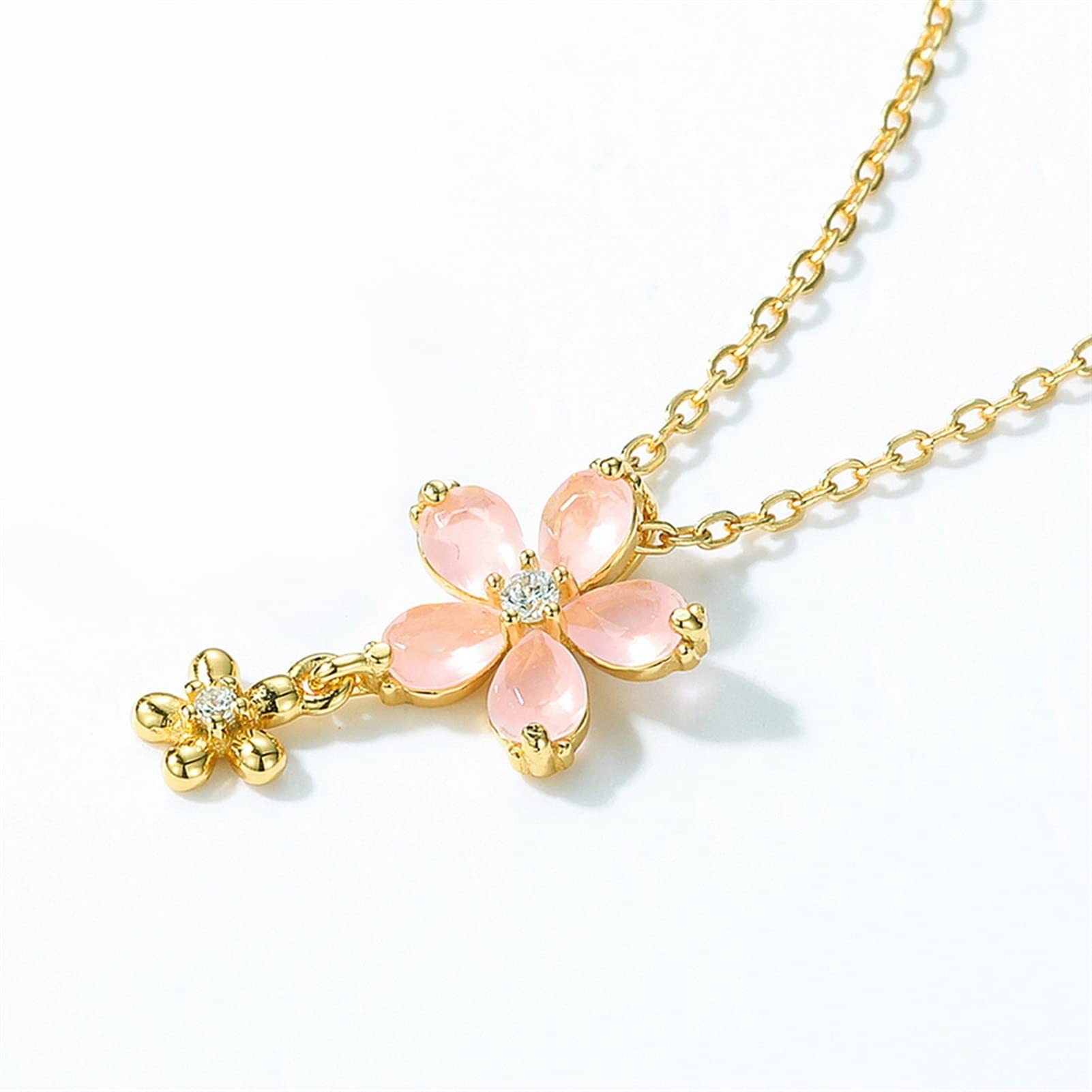 Collares Colgante de Plata de Ley 925 para mujer, joyería de flor de circón de cuarzo rosa sintético, collar elegante exquisito para mujer