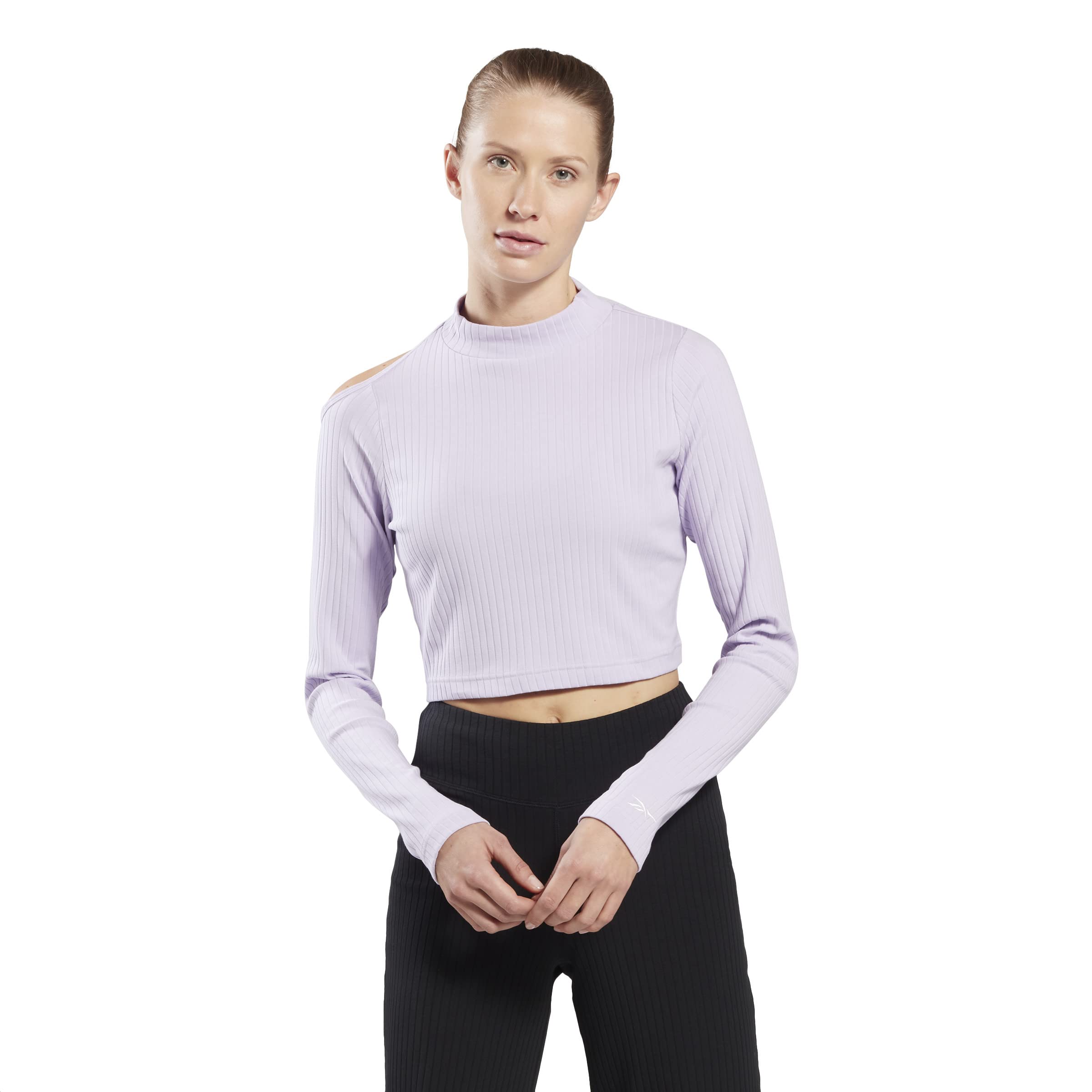 Reebok Women's YOGA RIB LONG SLEEVE T-Shirt Purple Oasis M