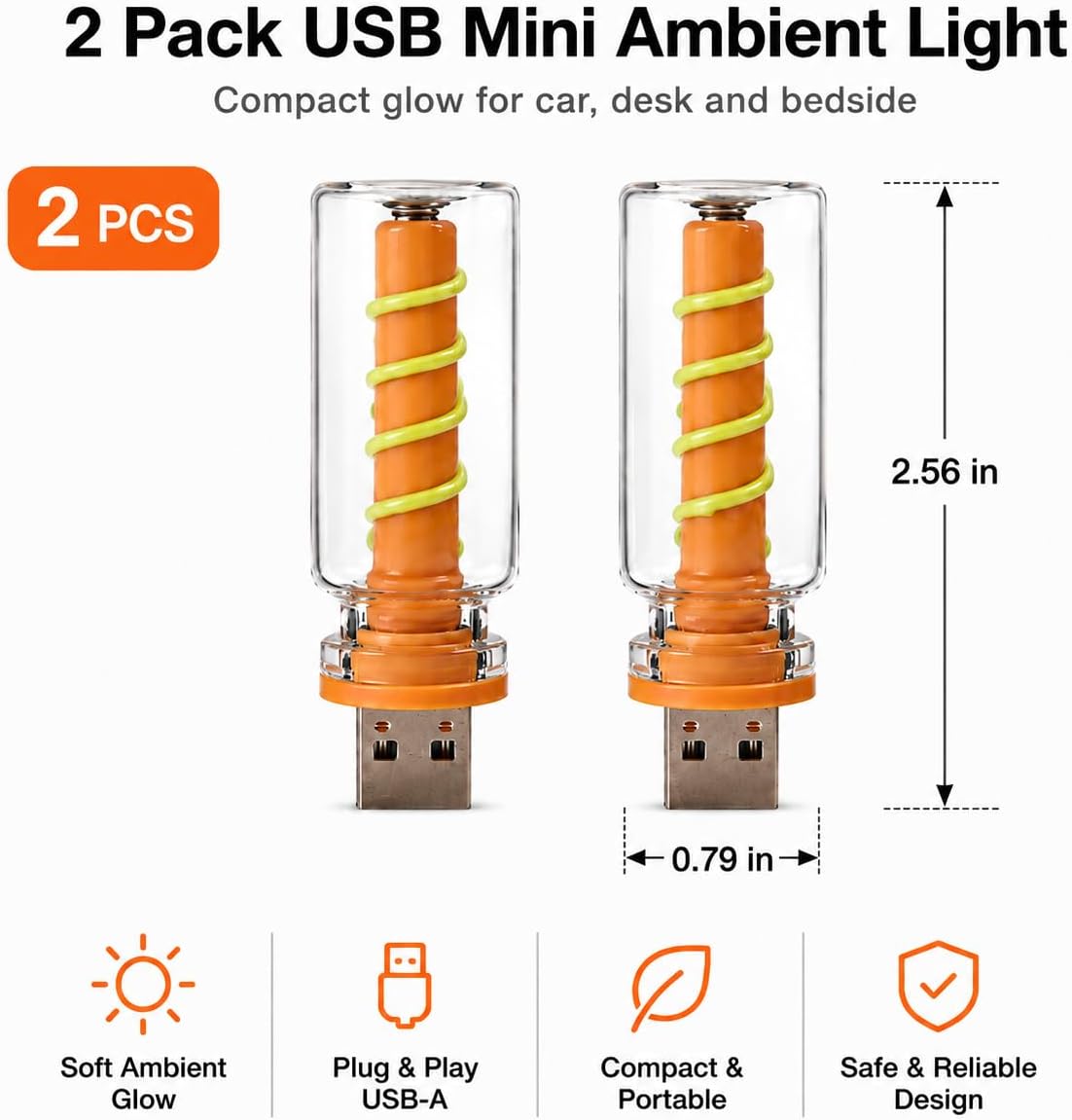 Green USB Night Light, 2 PCS Car Lamp with Touch Dimmer for Interior Lights