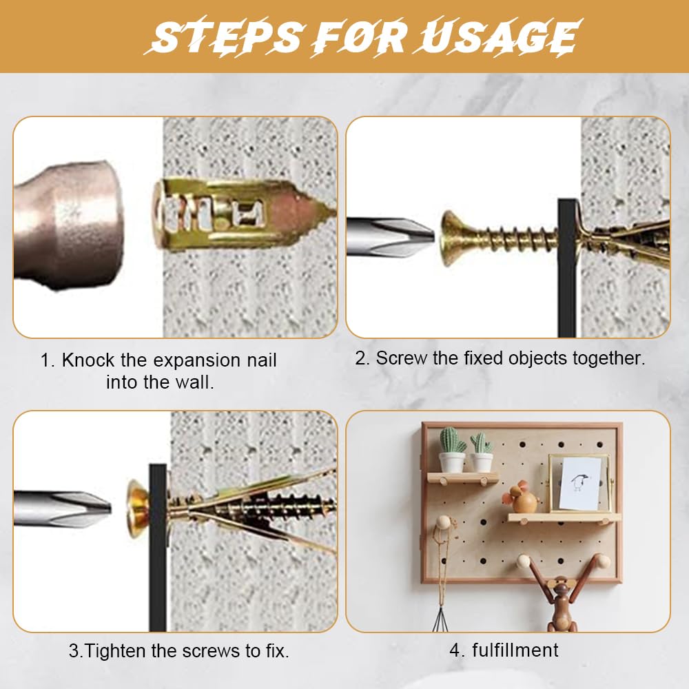 Self-Drilling Anchors Screws, Upgrade Expansion Screws Set Premium Drywall Anchors and Screws Kit, Easy Application No Drill or Holes in Wall Zinc Plated Steel Self-Drilling Anchors (100pcs)