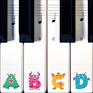 Autocollants de Piano Crosby Monster pour Apprendre le Piano ou le Clavier - Ensemble de Touches Amovibles Transparent 88, 76, 61 & 49 pour Enfants et Débutants