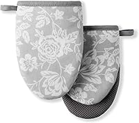 Vista 6 de Martha Stewart Ditsy Floral - Juego de 2 mini manoplas florales para horno, color gris, 5.5"X8