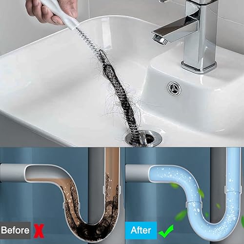 45cm Flexible Abfluss Reinigungsbürste, Haare Entferner Abflussbürste Rohrbürste mit Nylon Borsten für Reinigung Drain Ablaufrohr Waschbecken Ablauf Küche Spüle Bad Wanne (2-er Pack)