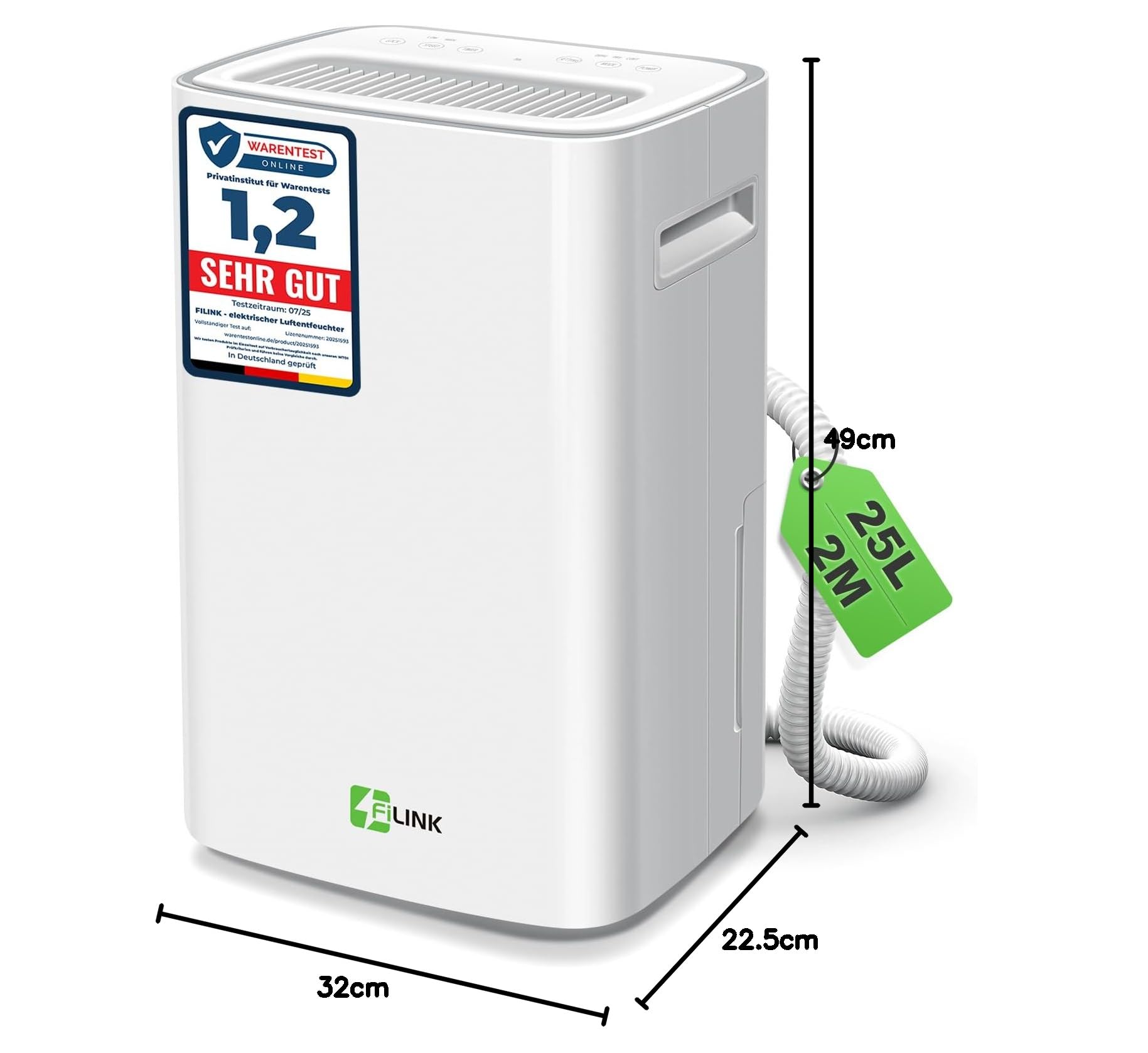 Osuszacz elektryczny 25L Osuszacze powietrza z czujnikiem wilgotności | Oczyszczanie powietrza, automatyczne wyłączanie i rozmrażanie, wyciszony demonter z suszeniem ubrań i timerem 24H