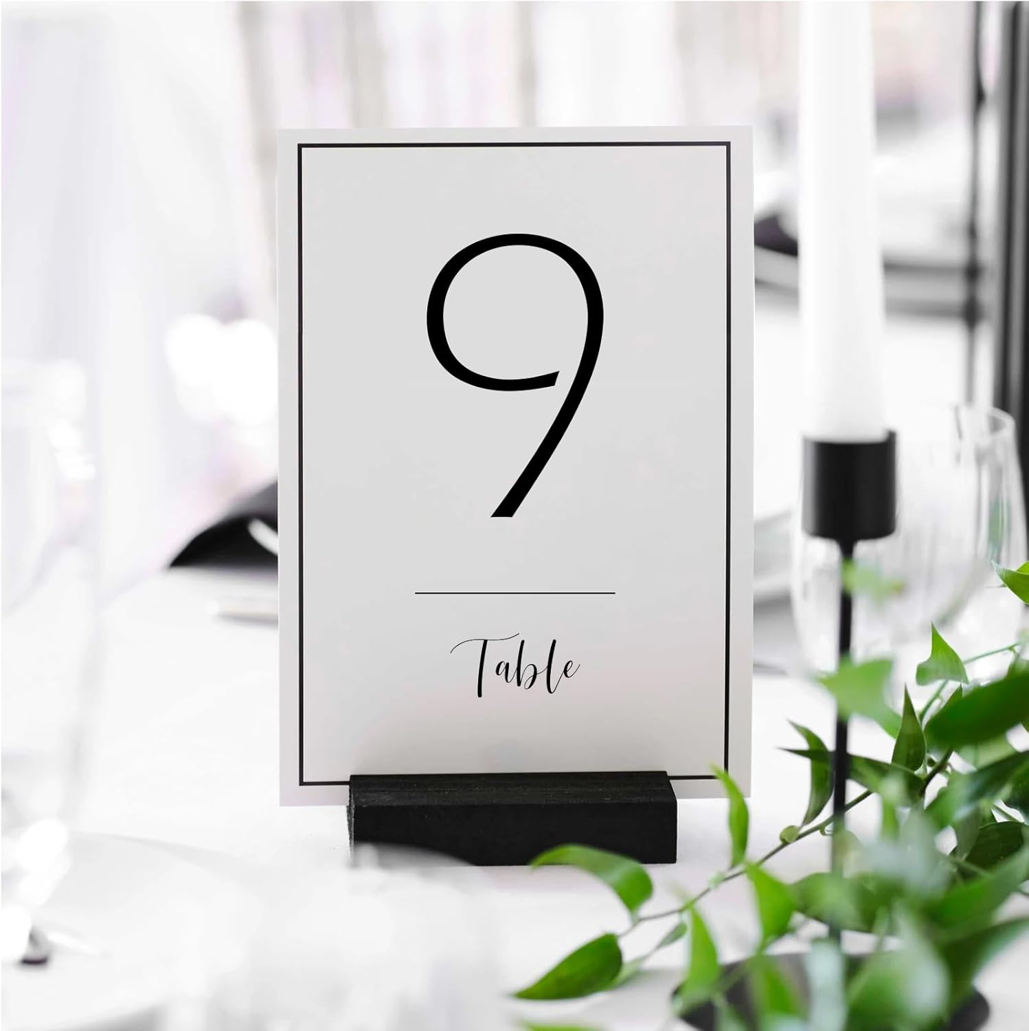 UNIQOOO White Wedding Table Numbers with Stands 1-15 set, 5x7'' Acrylic Signs with Holders and Printed Calligraphy, Seat Display Wedding Decor Perfect for Centerpiece, Reception Modern White (Black Font) 1-15 Set