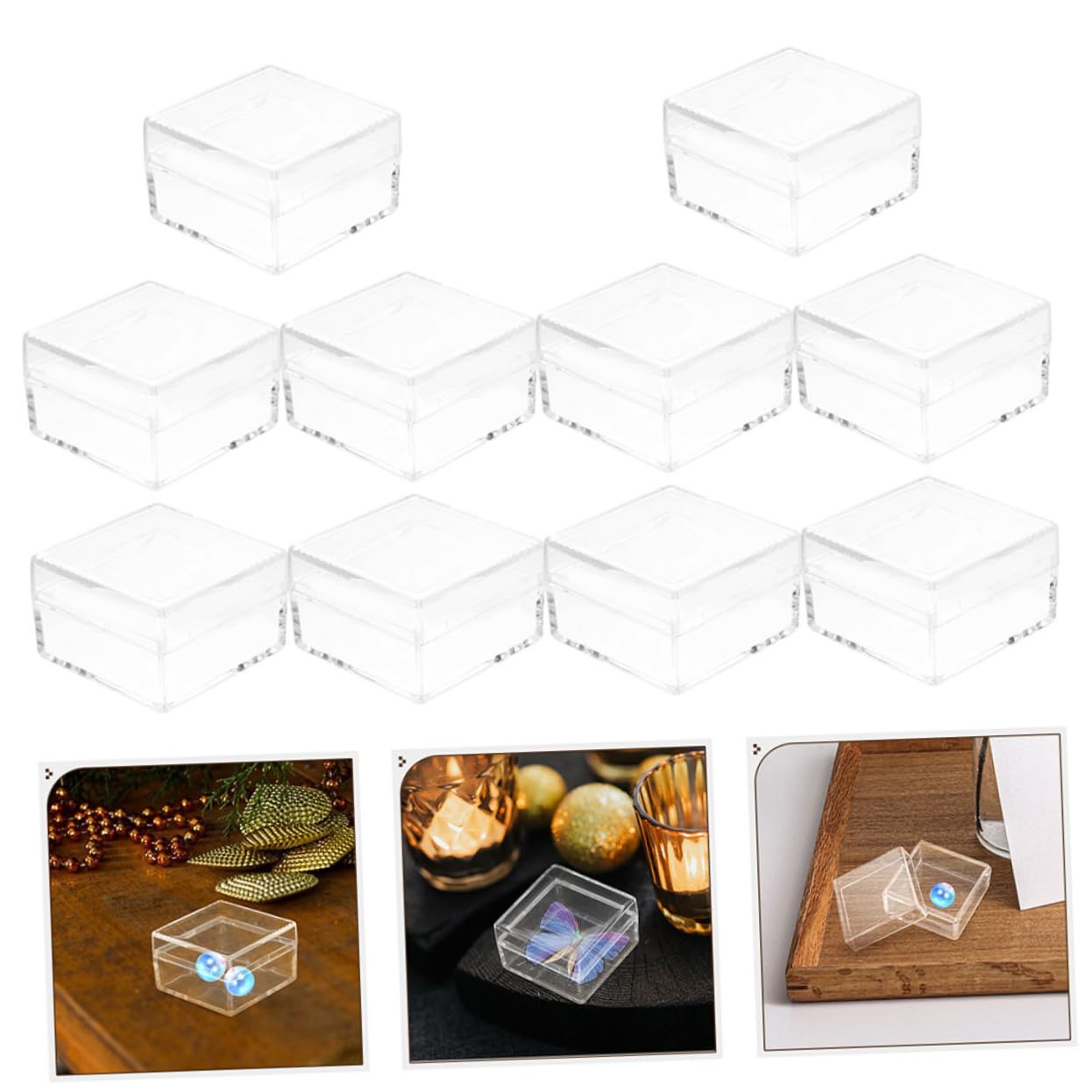 Caja de Almacenamiento Transparente Cuadrada de Plástico Portátil con Tapa, 30 Piezas para Exhibir y Organizar Objetos Pequeños en Hogar o Manualidades