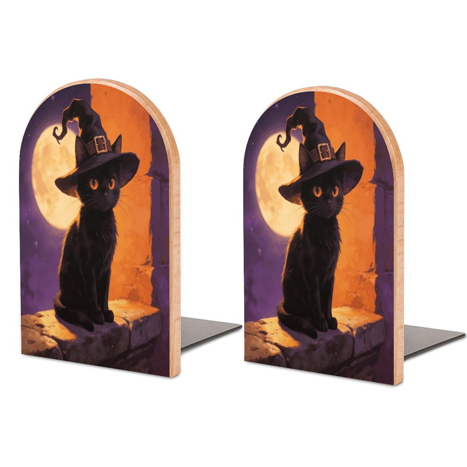 Sujetalibros de gato negro de Halloween de madera para solucionar el deslizamiento de tus libros
