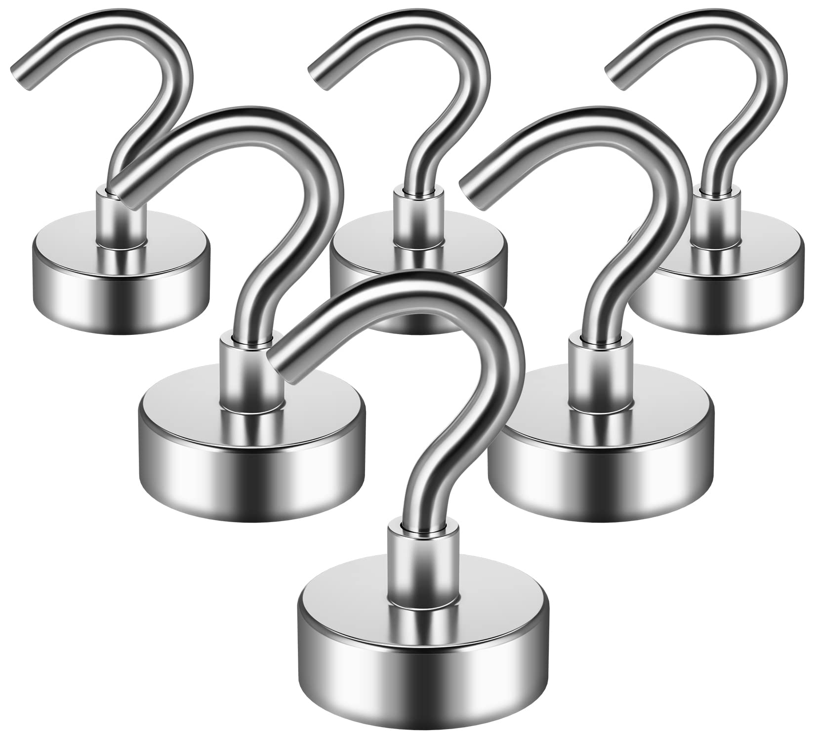 FINDMAG Magnetic Hooks, 22Lbs Strong Magnetic Hooks for Hanging, Heavy Duty Rare Earth Magnet Hooks with Nickel Coating, for Kitchen, Home, Office, Cruise, Garage etc, (Silver, Pack of 6)