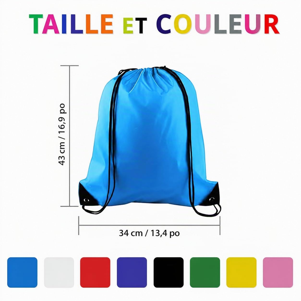 Lot de 64 Sacs à Cordon de Sport, Sacs à Dos à Cordon Imperméable pour Enfants, Ados et Adultes – Sacs de Gym Polyvalents pour École, Voyage, Fitness, Camping, Fête (8 Couleurs)