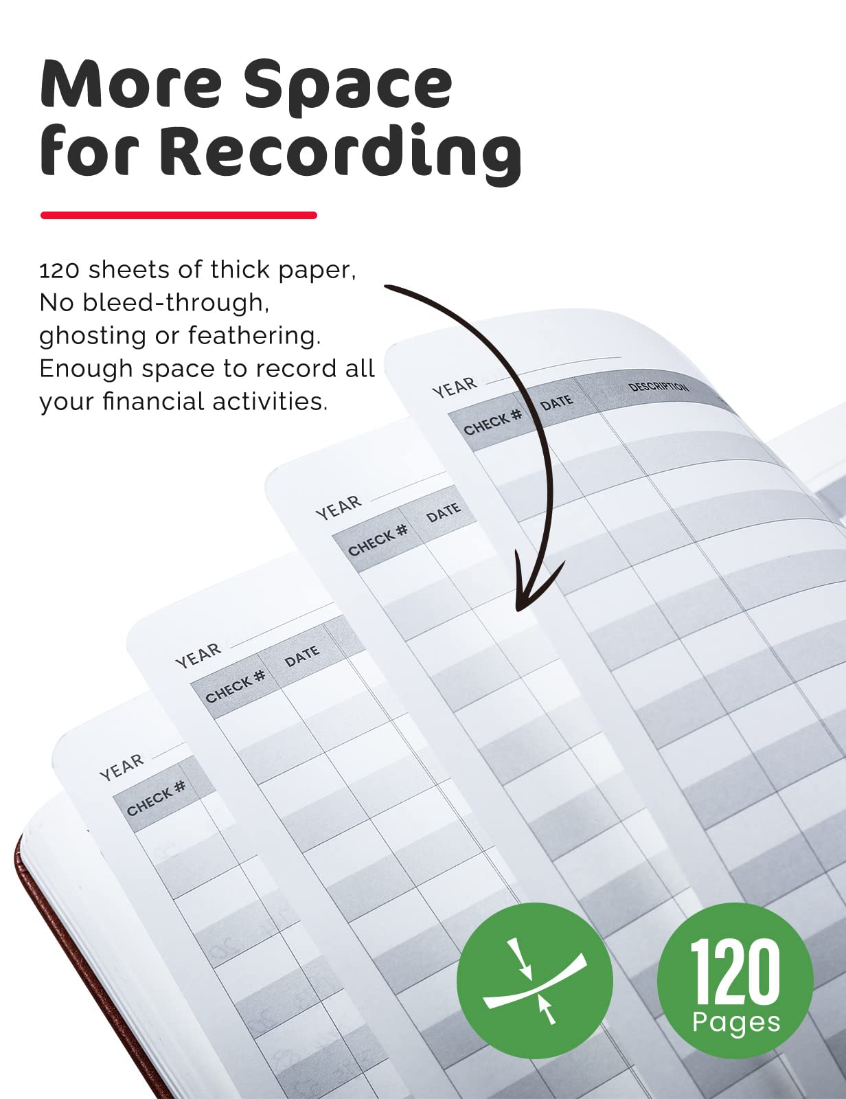 Molekaus Registros de cheques de contabilidad para chequera personal o comercial, registros de tapa dura de gran tamaño para rastrear pagos, depósitos y transacciones financieras, marrón