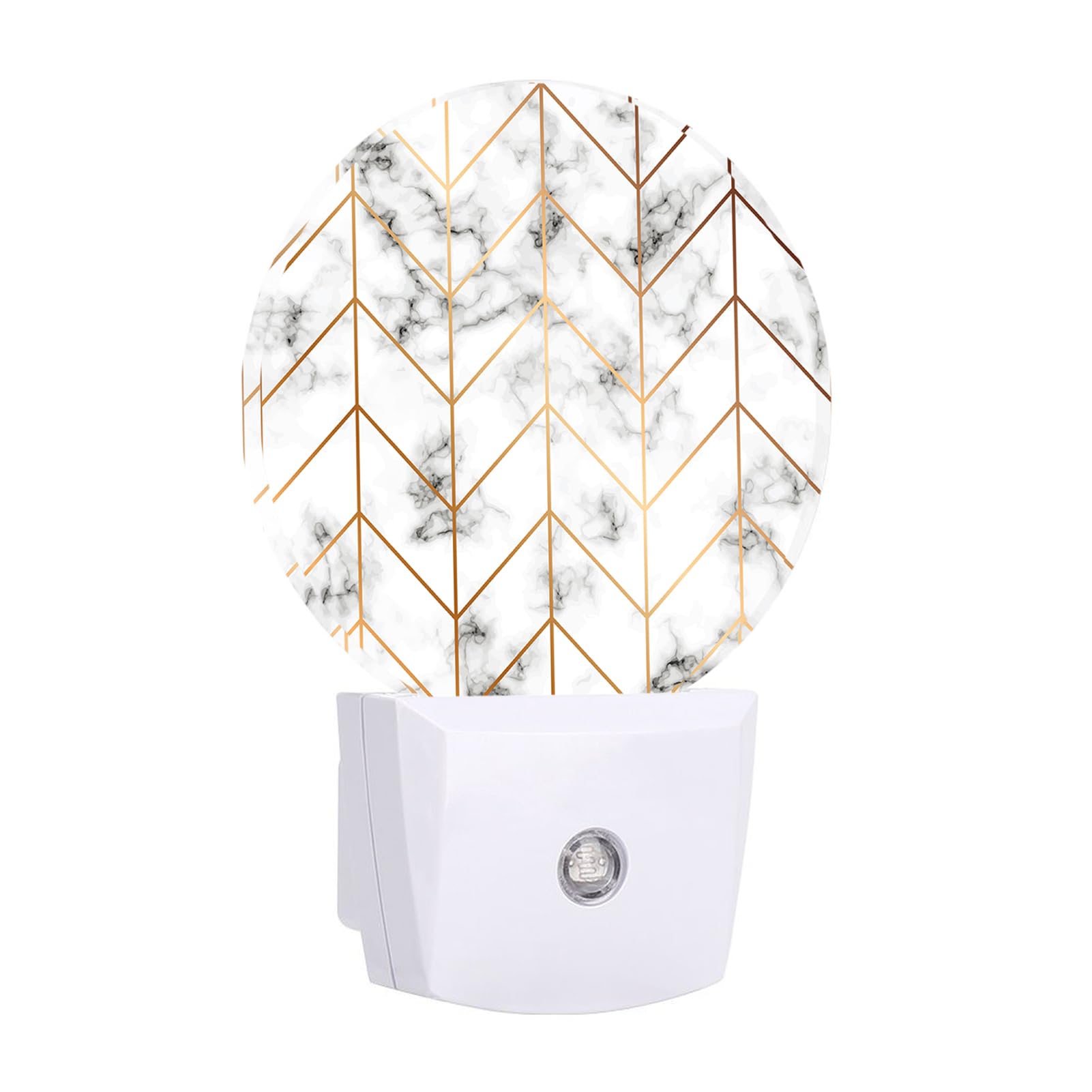 Chrobak Round LED Night Light,Geometric Lines Black and White Marbling Surface LED Night Light Plug into Wall with Dusk to Dawn Light Sensor White Energy Efficient Nightlight for Bedroom Hallway