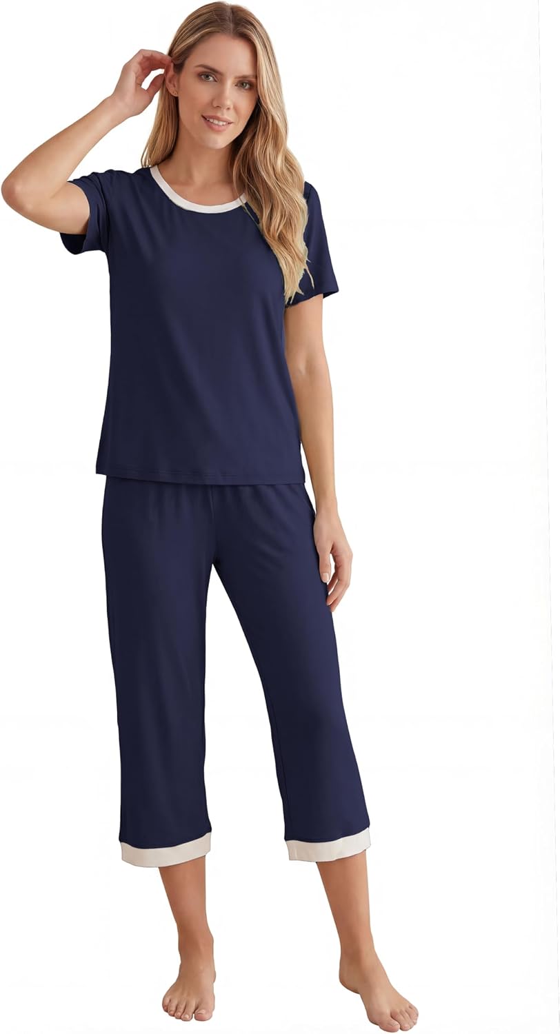 LUBOT Bamboo Viscose 2026 New Women's Pajama Sets Cooling Lightweight Soft Capri Pants PJs Wicking Sleepwear Comfy S-XXL