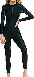 FEOYA Roupa De Banho Feminina Manga Comprida Com Proteção Solar, Mergulho Corpo Inteiro, Secagem Rápida, Leve E Macia, Tamanho Gg, Preta