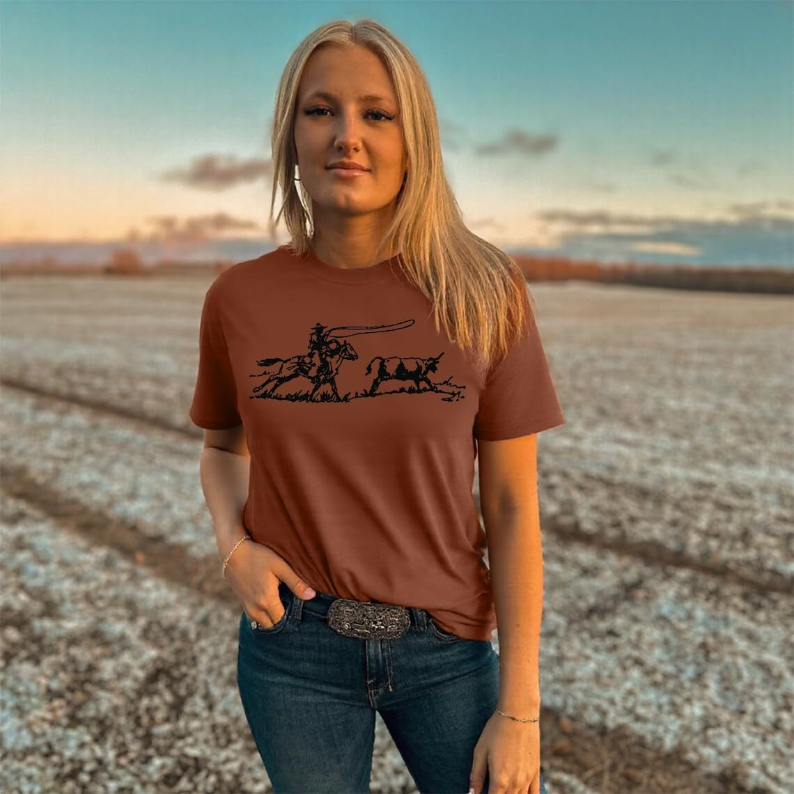 Retro Rodeo Shirt Women Cowgirl Bleached T Shirt Western Cowboy Rodeo Outfit Country Music Tee Short Sleeve Top - Image 6