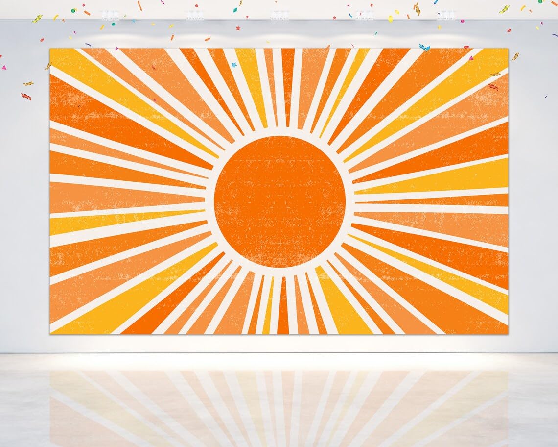 7x5 FT Orange Sunburst Backdrop – Boho Sunshine Party Decorations, Retro Summer Birthday Photo Banner for Baby Shower & Festival