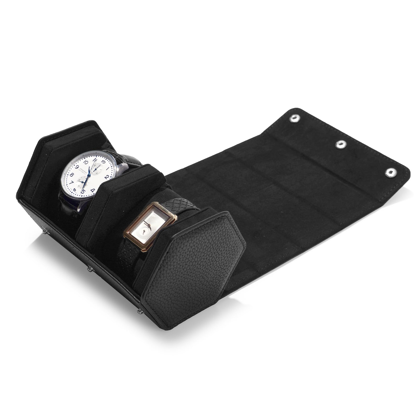 HVMBEUGOS Luxury PU Leather Watch Box Hexagonal 2 Slots Watch Roll Travel Case Storage Case for Gift Box Christmas Anniversary Birthday(Black)