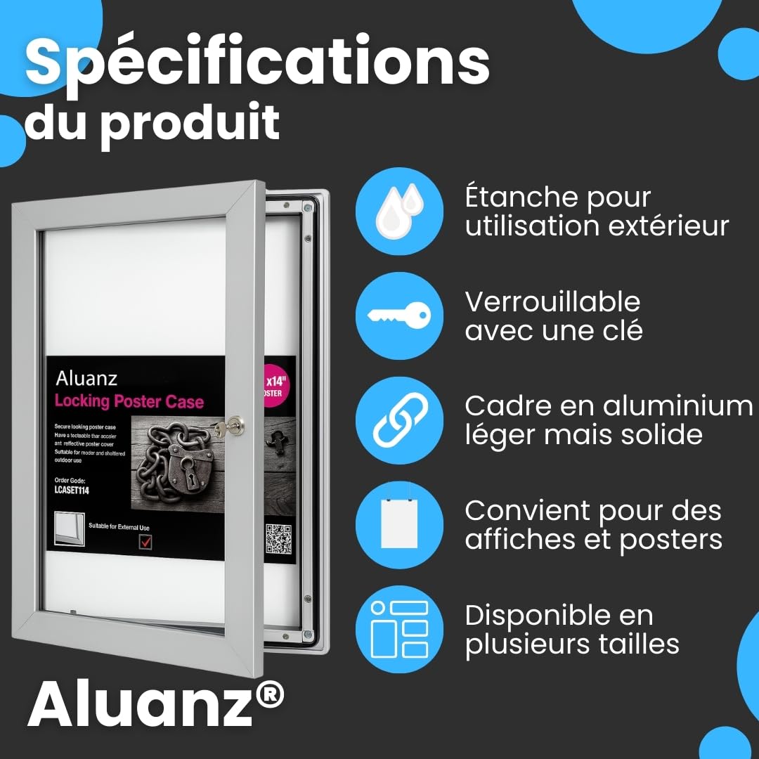 Vitrine d'affichage fermé DIN A3, Tableau d'affichage verrouillable exterieur porte avec serrure pour bureaux, campings, hôtels, restaurants, écoles et clubs sportifs - 50 x 38 x 3.5 cm