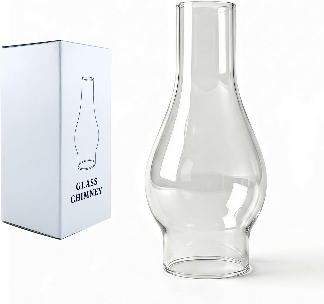 Oil Lamp Chimney Replacement, Clear Glass Oil Lamp Chimney for Kerosene Lamp, Easy Install Vintage Hurricane Lamp Glass Shade Replacement, Durable Heat-Resistant Lantern Globe (Clear, L555G)