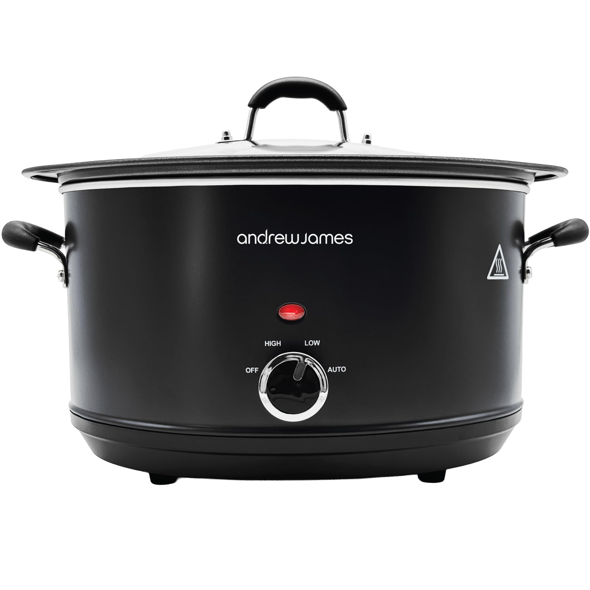 Andrew James 6.5L Slow Cooker – Sear-to-Simmer - Large Hob-Proof Aluminium Pot, Shatter-Resistant & Easy-Clean Design 3 Heat Settings & Glass Lid, Ideal for Family Meals, Curries & Batch Cooking