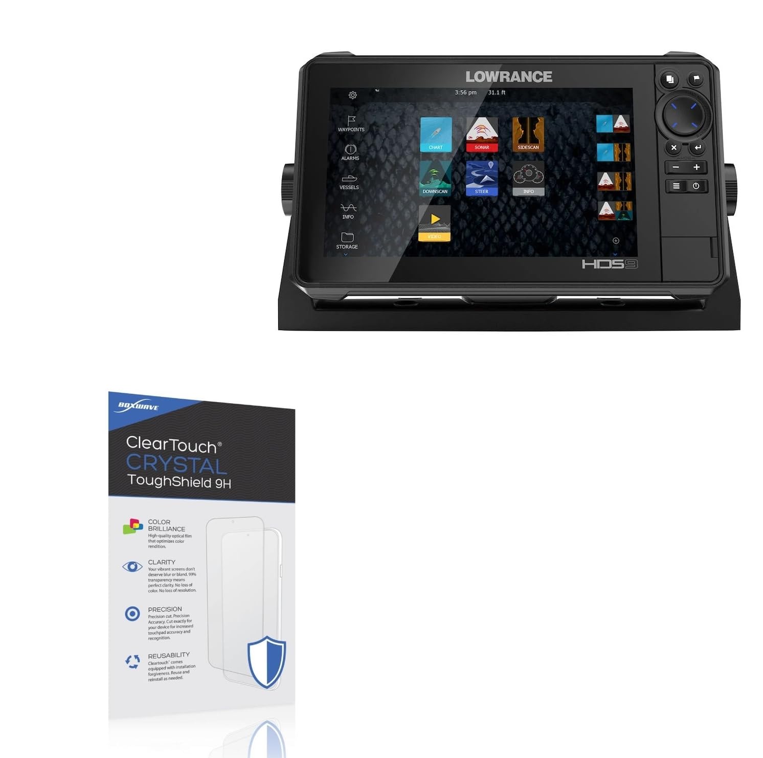 BoxWave Screen Protector Compatible with Lowrance HDS-9 Live - ClearTouch Crystal ToughShield 9H (2-Pack), Clear 9H Tough Flexible Film Screen Protector