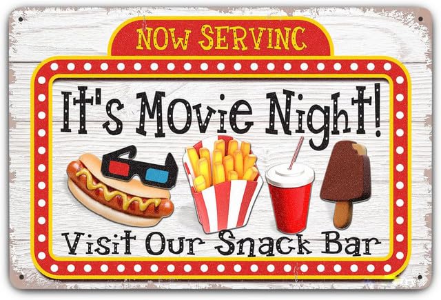 Geroclonup Funny Metal Sign Now Serving Movie Night Retro Decor Home Bedroom Movie Theater Bar Cafe Club Cave Wall Decor Vintage Tin Sign -20x30cm