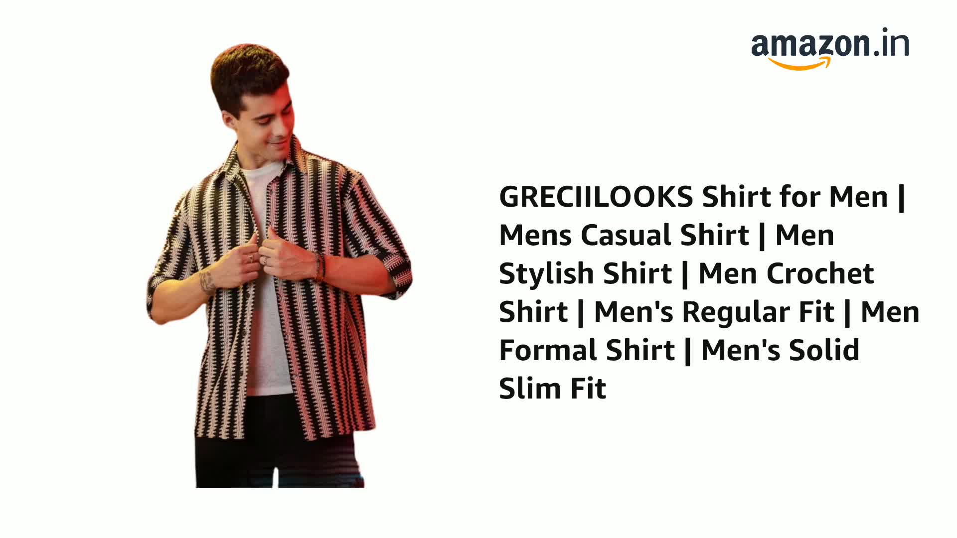 GRECIILOOKS Crochet Shirt for Men (GL-MS-6162-S-BLACK) : Amazon.in