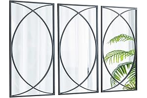 A&B Home Rectangle Wall Mirror with Black Metal Frame - 3 Mirror...