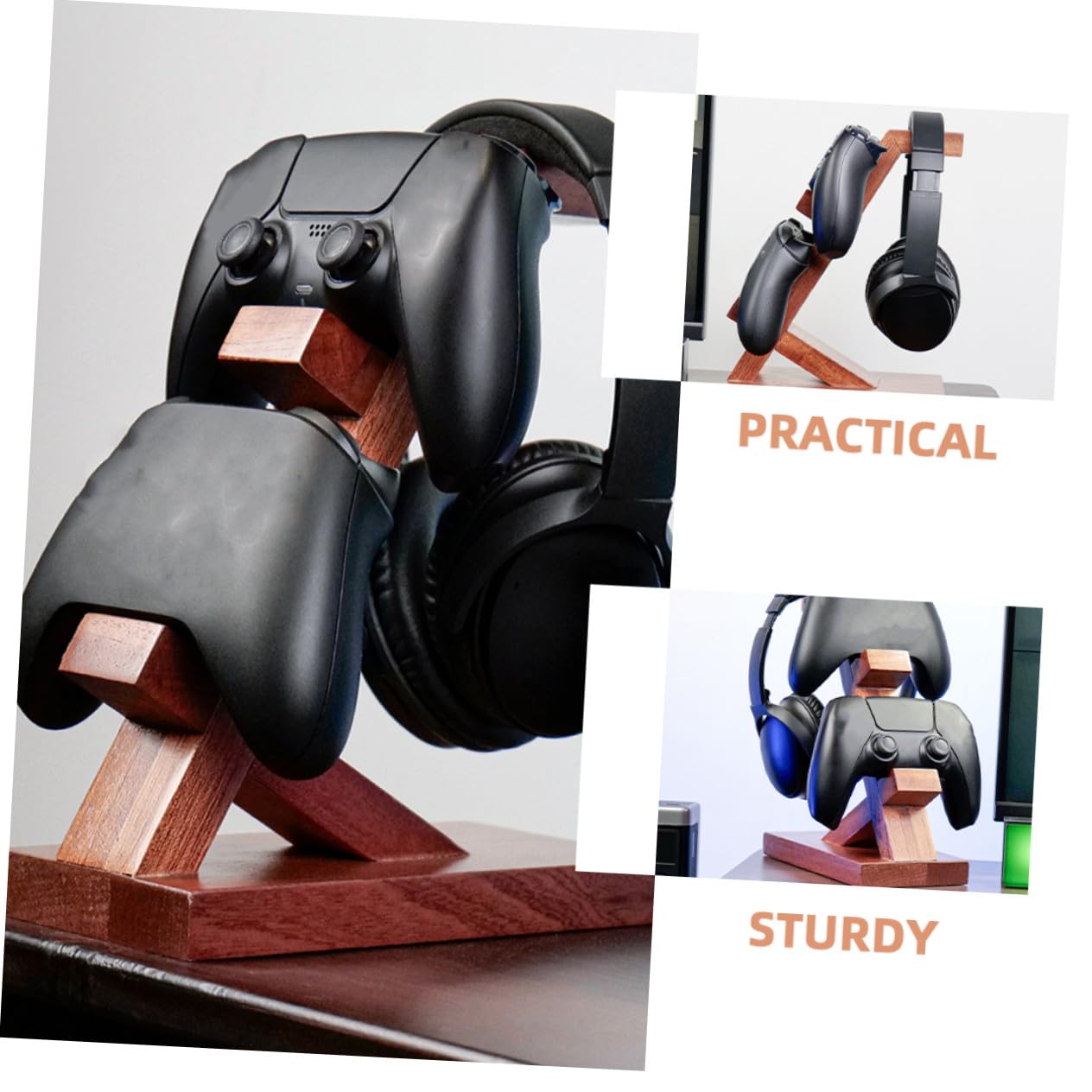 Toddmomy Controller Halterung für Spielkonsole Tischständer für Zwei Gamecontroller und Headset Multifunktionale Aufbewahrung für Gaming Zubehör Schreibtisch Organizer Braun