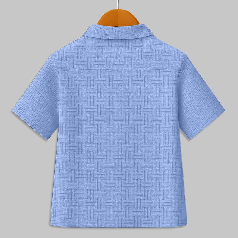 Image of Boys' Casual Cotton Blend Solid Collared Button Down Neck Half Sleeves Regular Fit Shirt