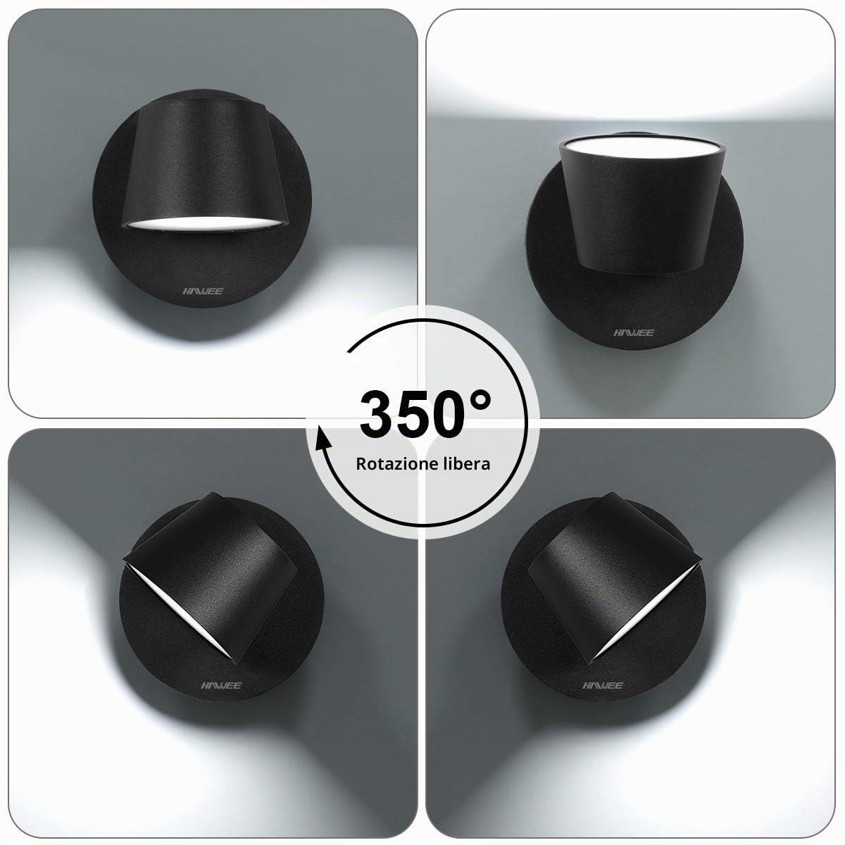 Moderna Applique da Parete LED Lampada da Lettura da Parete | Faretto da Parete LED Lampada da Parete, 350° Orientabile, Stile Nordico, per Camera da Letto Soggiorno Corridoio Scale