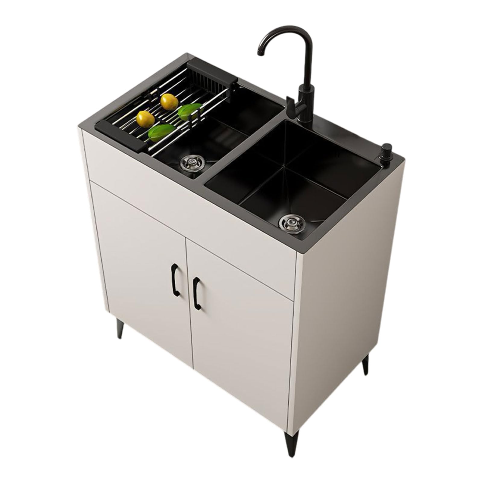 WBJGUOD Kitchen Sink Cabinet Double Utility with Faucet Stainless Steel Freestanding Commercial Lavatory for Garage Restaurant Laundry