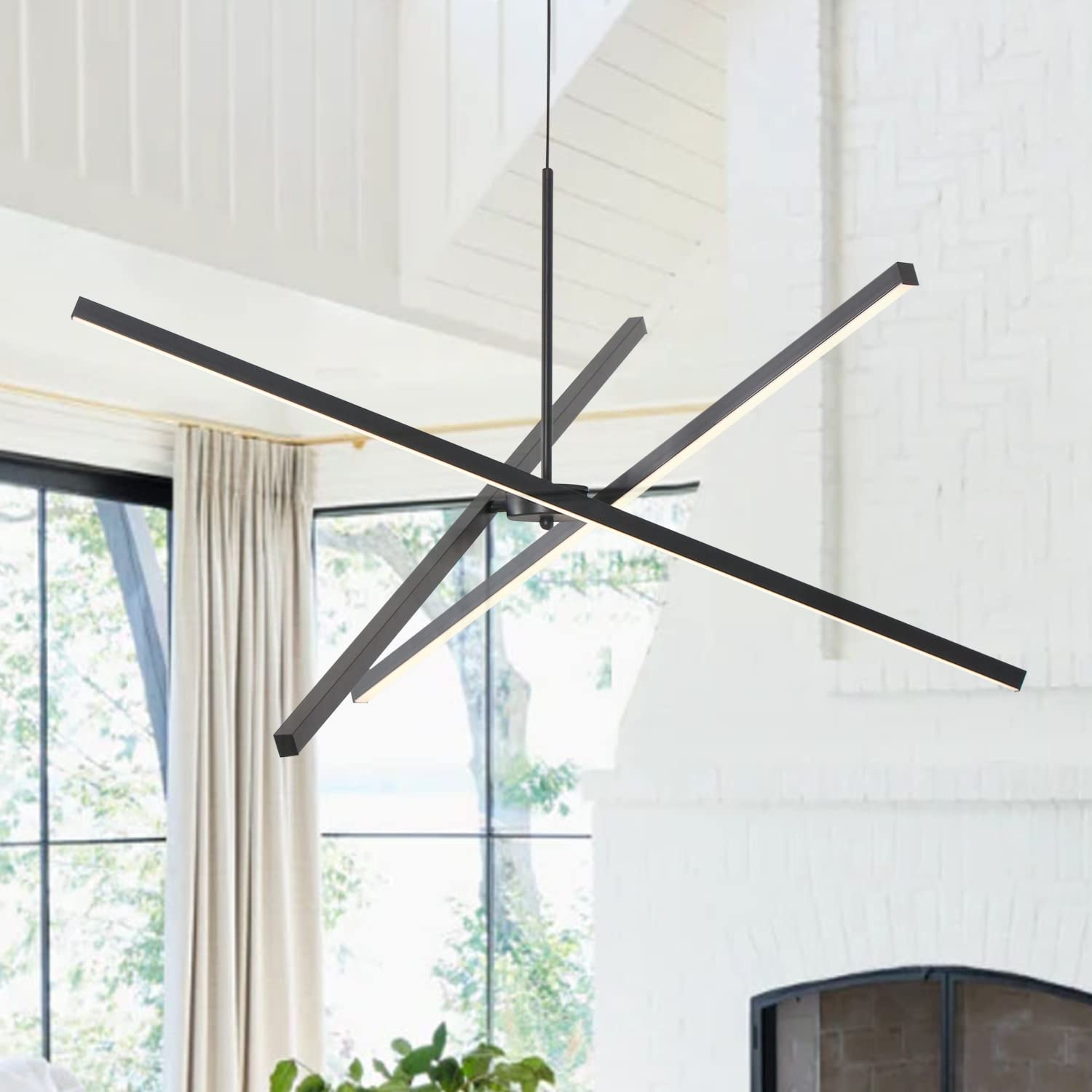 3 Lights Modern Sputnik Chandelier 37.7" Pendant Light Kitchen Island Ceiling Fixture Black for Dining Living Room Bedroom,Remote Dimmable