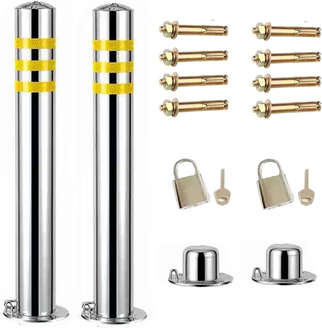 JYBNBBE Traffic Delineator Post Safety Cone Post Caution Cones with Detachable Base, Outdoor Stainless Steel Rustproof Parking Bollard Posts Driveway Barrier,2 Pack-55cm/21.6in