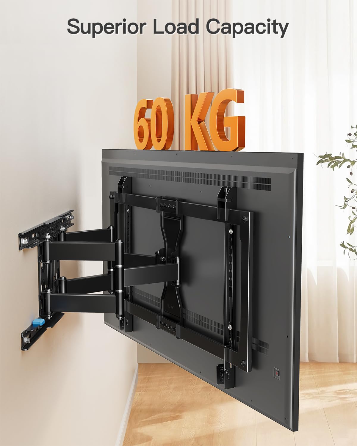 ELIVED Staffa TV ultra sottile da 2,8 cm per TV da 37-90 pollici, Staffa TV pesante 60 kg, Supporto TV a parete girevole snodabile, VESA max 600x400mm, adatto per montanti in legno 16"