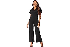 Petite Dressy Jumpsuits for Women: V-Neck High Waist Dressy Jumpsuit