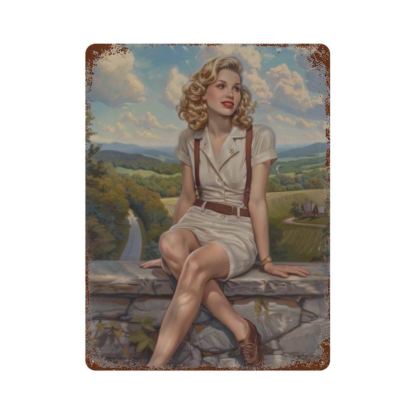 HDURYEYRYY Valley Overlook Vintage Lady 02 Wall Retro Iron Vintage Art Metal Tin Sign Poster Modern Home Cofffee Club Art Bar Shop Decor 40x30cm