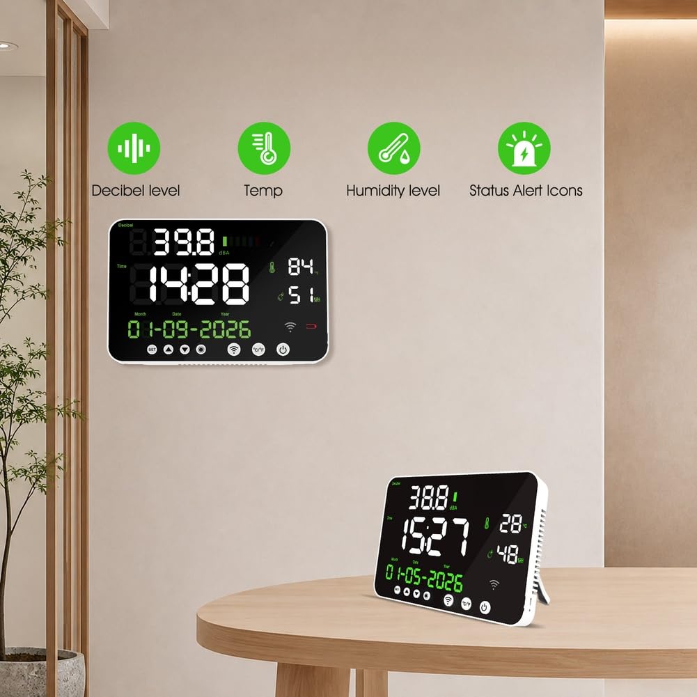 Digitaler Schallpegelmesser 30-130dBA Wandmontage | Misst 30-130dBA Schallpegel, für ideal für Büro Lärmkontrolle, präzise Echtzeit-Analyse