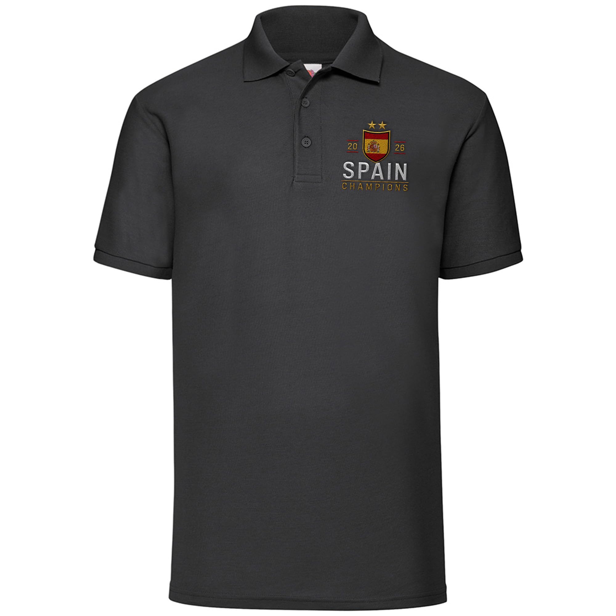 Embroidered Spain Polo Shirt - 2026 Champions Football Embroidery Winner España Top, 5XL, Black