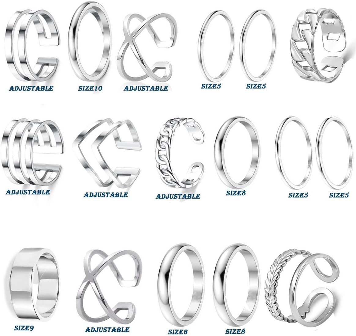 17PCS Silver Knuckle Rings for Women Stainless Steel Rings Set Midi Stackable Rings Simple Smooth Finger Rings Silver Adjustable Rings Jewelry Gift