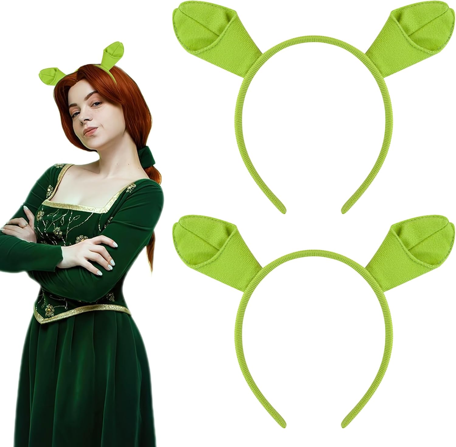 Green Ogre Ears Headband Cute Plush Monster Ear Headbands Alien Hair Hoop for Halloween Theme Cosplay Party Costume Accessory