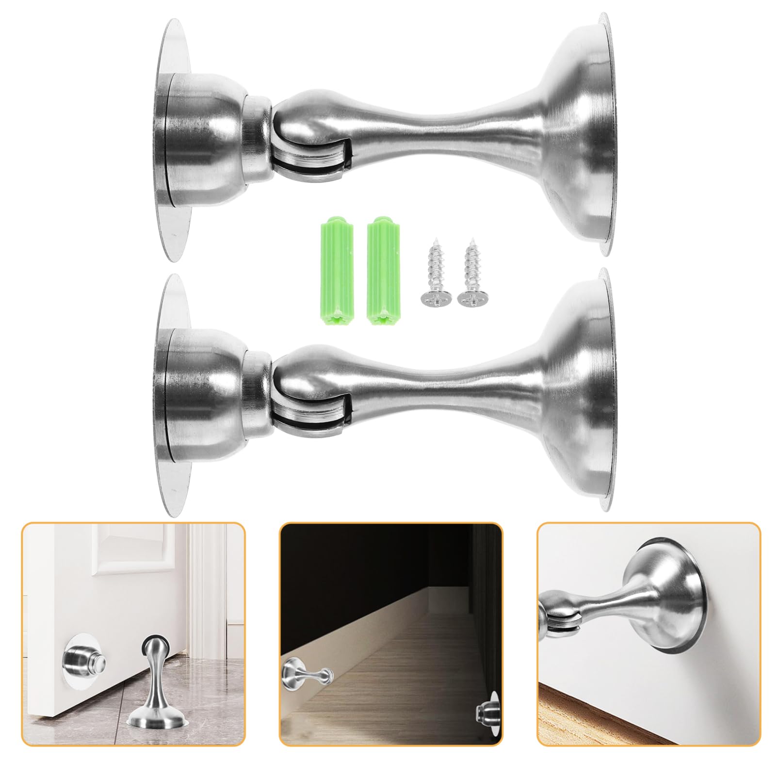 DOITOOL 2 Ensembles Butée De Porte Murale Acier Inoxydable Lot de Installation sans Perçage Protection Collision pour Portes De Chambre Salon Cuisine Et Garage 2 Pièces * 2
