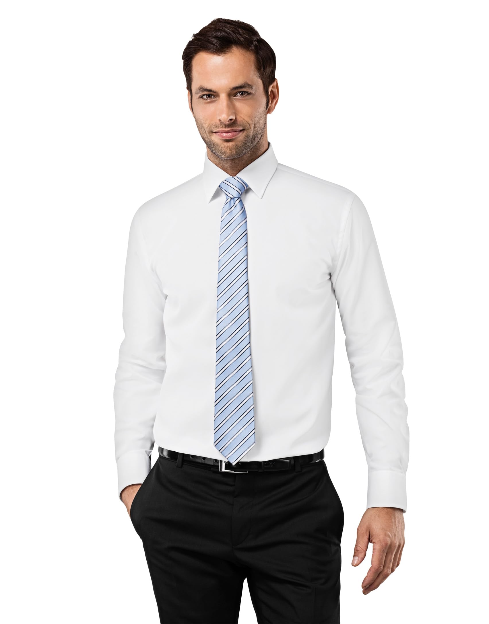 Vincenzo Boretti Camisa de Hombre, Corte Ajuste Recto (Regular-fit), 100% algodón, Manga-Larga, Cuello Kent, Lisa - no Necesita Plancha