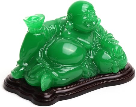 Happy Buddha Statue Green- Sitting Laughing Buddha Feng Shui Figurines Wealth and Good Luck for Home & Office Decor - Inspirational Religious Happy Samll Gifts, 5.3*3.9*3.5inch