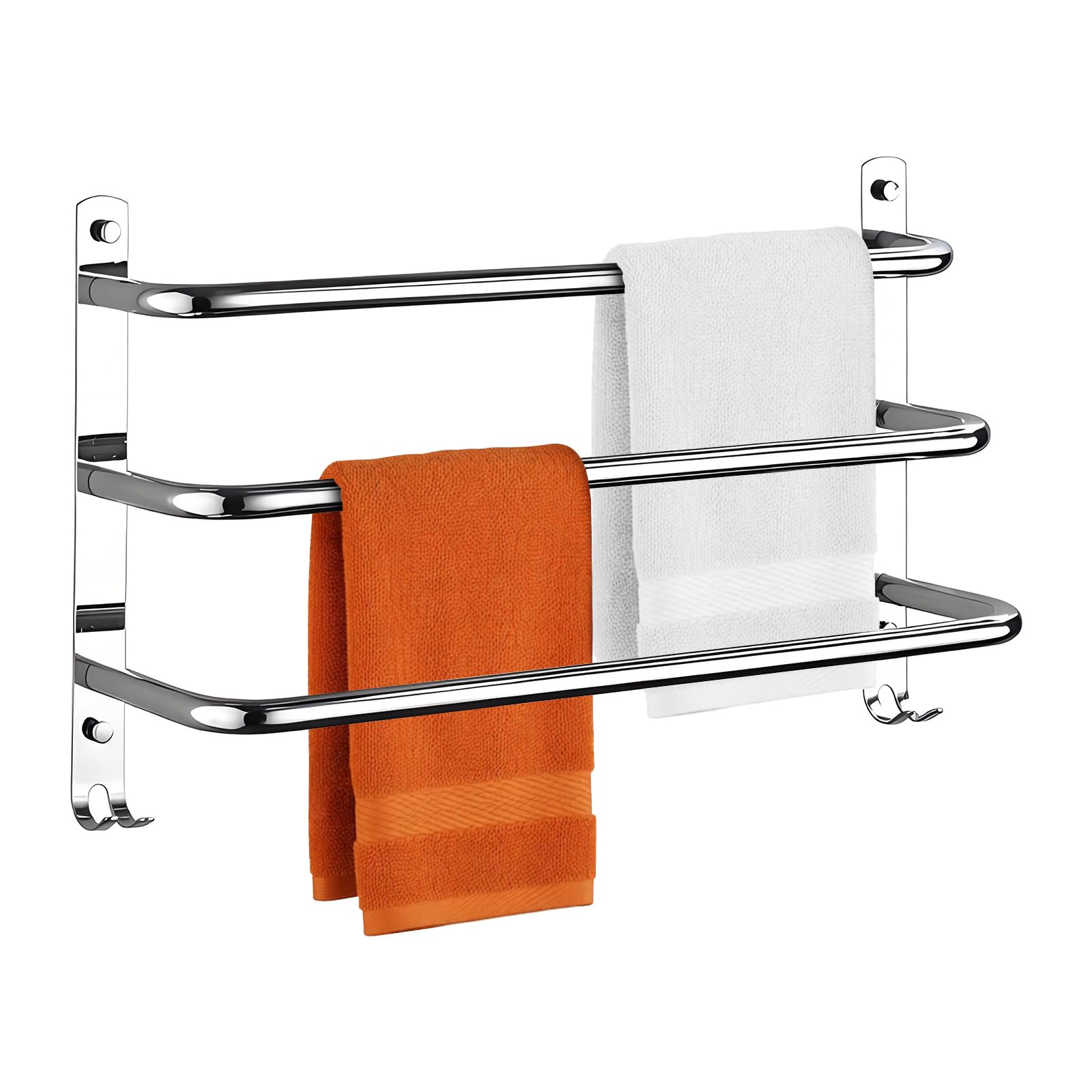 Honphier Chrome Honphier® Towel Rail 3-Tier Bath Towel Rack With Hooks Sus 304 Stainless Steel Wall Mounted Towel Holder Towel Bar Rail For Kitchen Bathroom Toilet Hotel Office