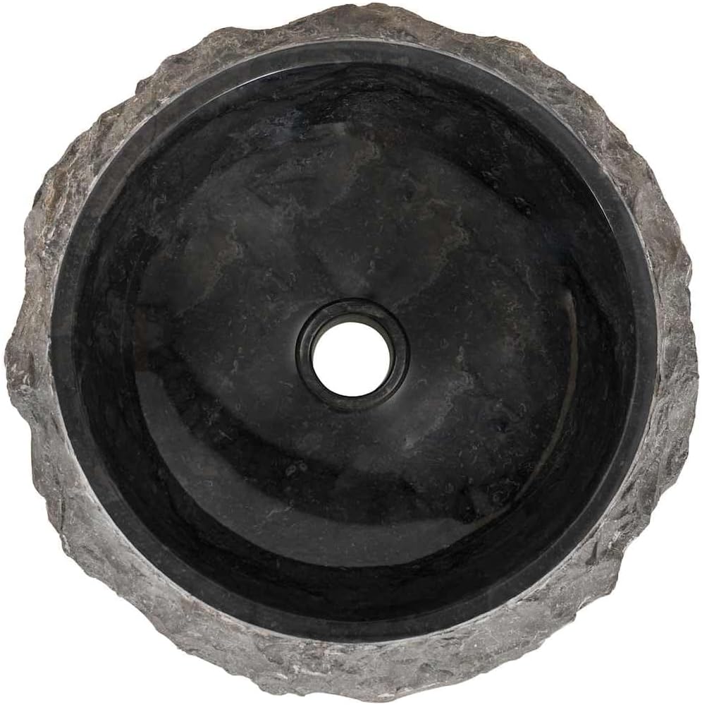 15.7 inch Black Marble Vessel Sink for Bathroom 4.7 H Stone Basin with 1.8 Drain Hole Modern Farmhouse Style Small Vanity Bowl for Restroom Powder Room